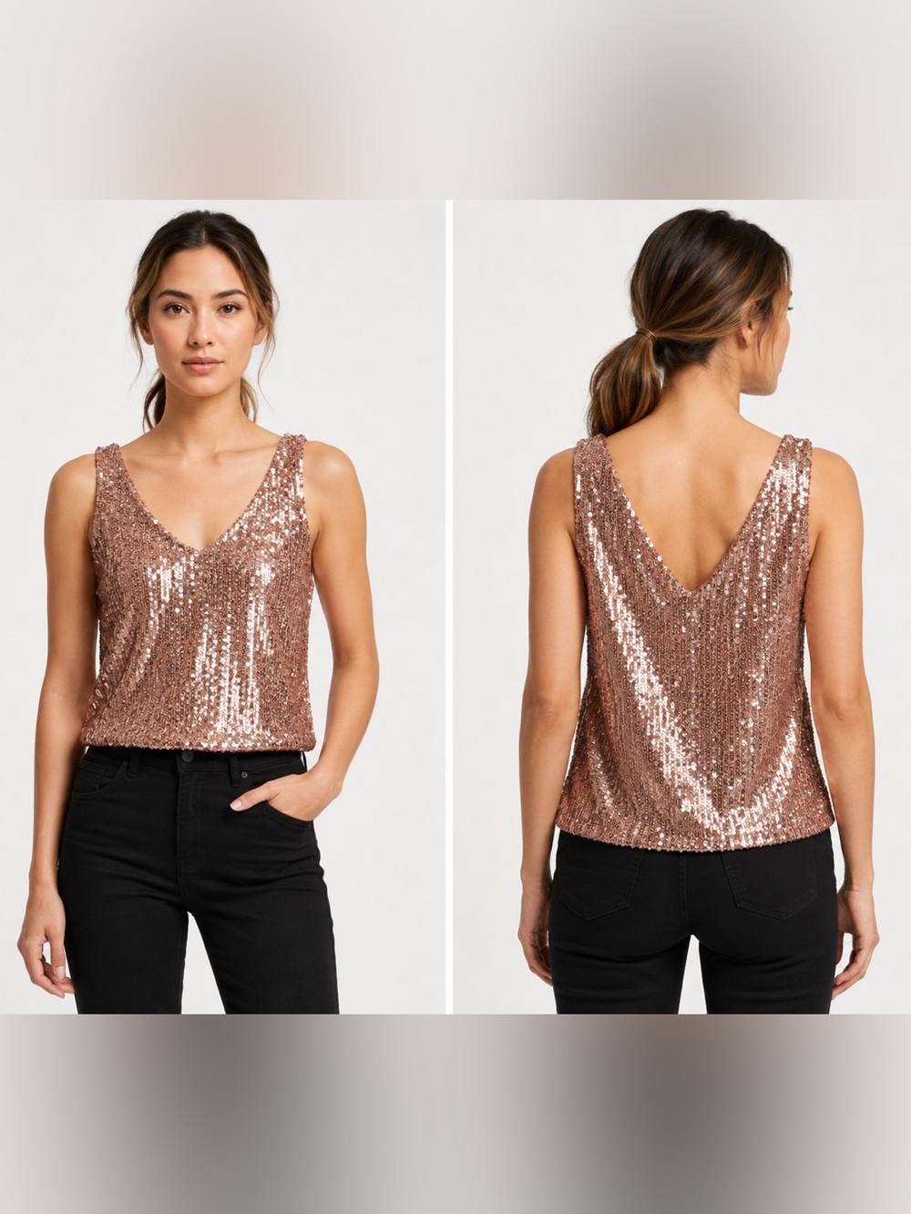 LOFT Plus Rose Gold Sequin V-Neck Party Blouse Top Size 18 NWT
